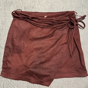 FREE PEOPLE Tie-Waist Vegan Suede Wrap-Style Skirt